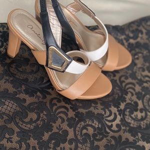 Amelia Grace Black Tan and White Heels